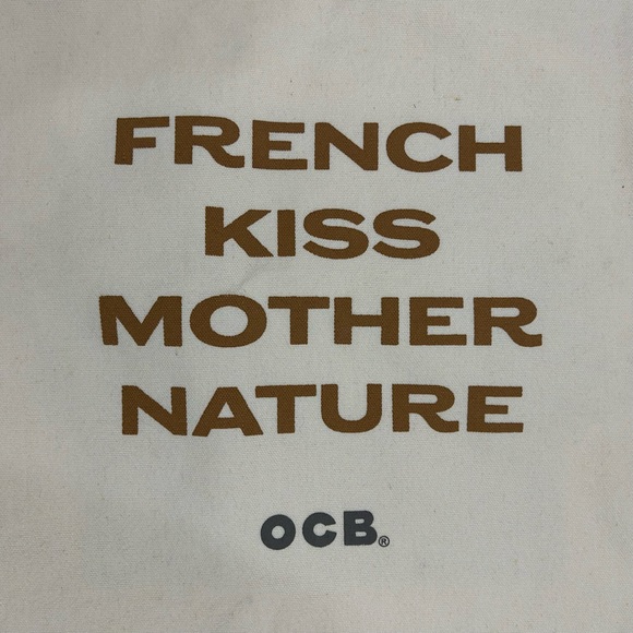 French Kiss Mother Nature OCB Natural Rolling Papers Smoking Beige Tote Bag. - Picture 3 of 5